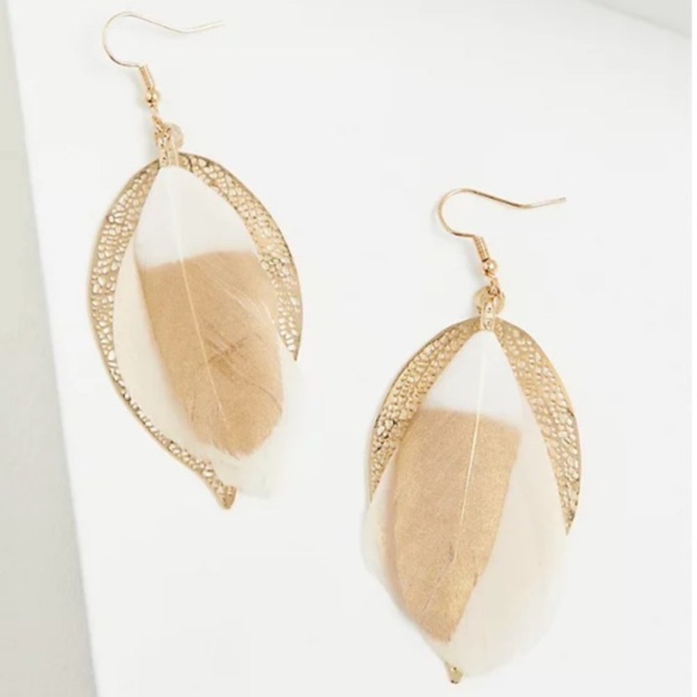 TORRID GOLD-TONE FEATHER TEARDROP EARRINGS